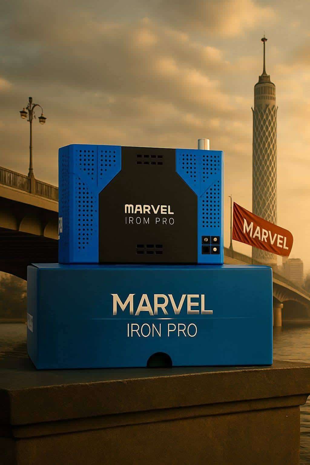 صورة جهاز MARVEL IRON PRO مع العلبة الخاصة به بتصميم احترافي