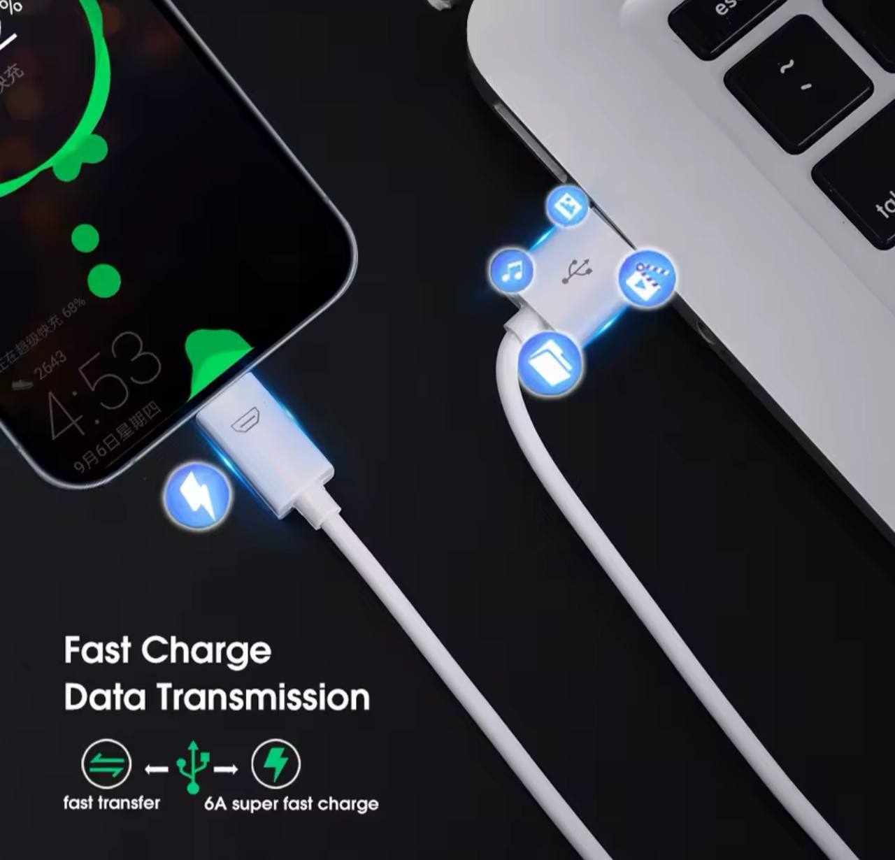 صورة لكابل USB TO MICRO USB 1M يدعم الشحن السريع ونقل البيانات