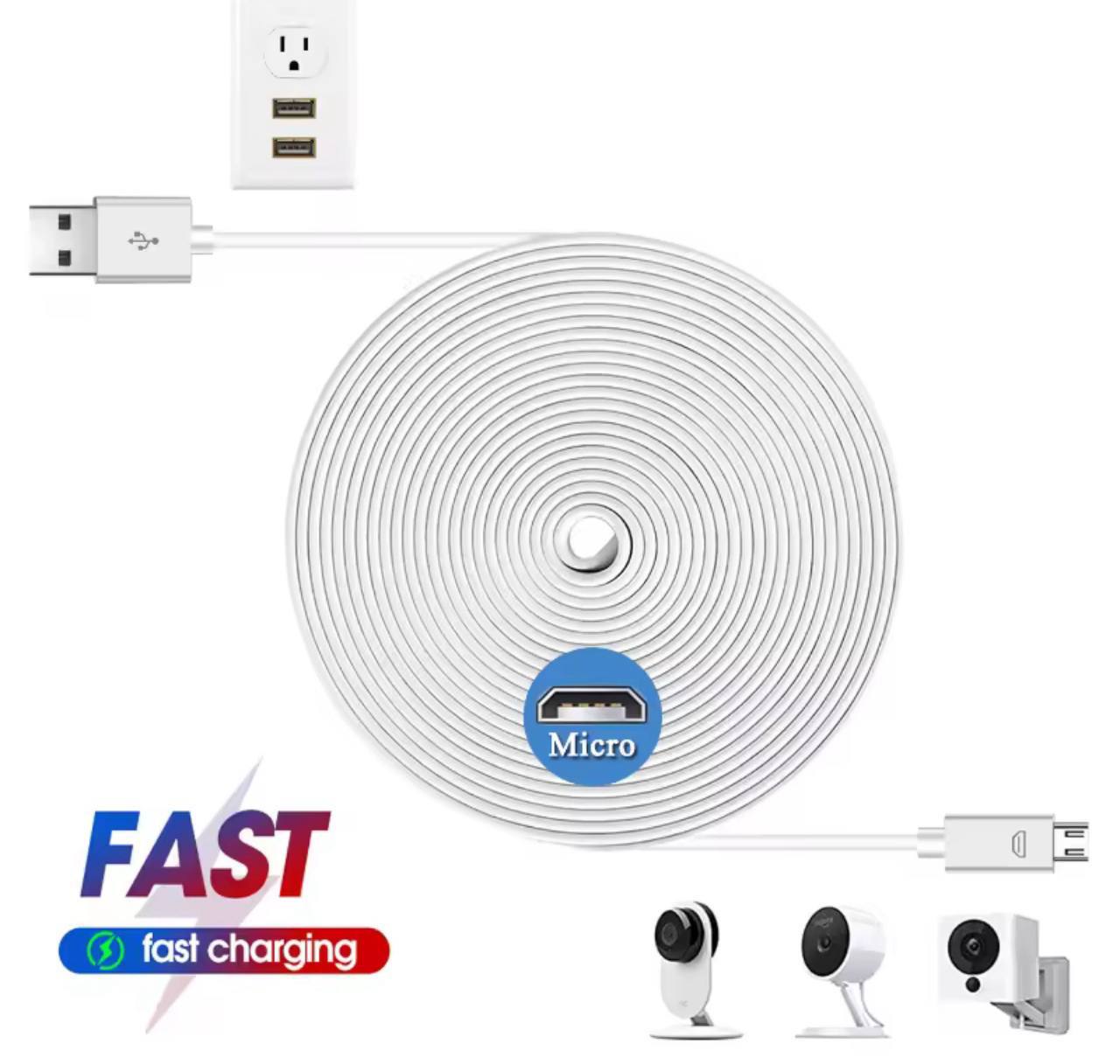 كابل USB TO MICRO USB 1M متوافق مع الكاميرات الأمنية