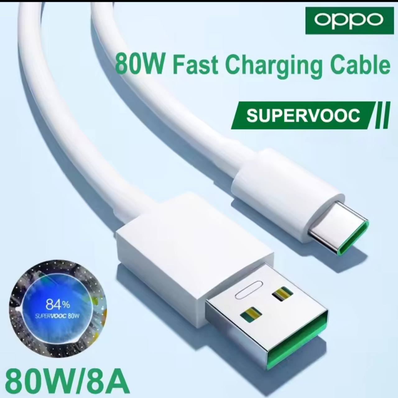 كيبل USB TO TYPE C 120W OPPO REALME يظهر شعار أوبو وقدرات الشحن السريع