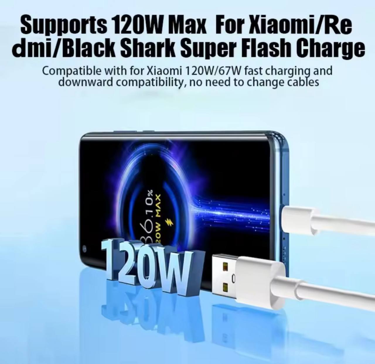 كيبل USB TO TYPE C 120W MI REDMI يدعم 120 واط ماكس لشاومي وريدمي