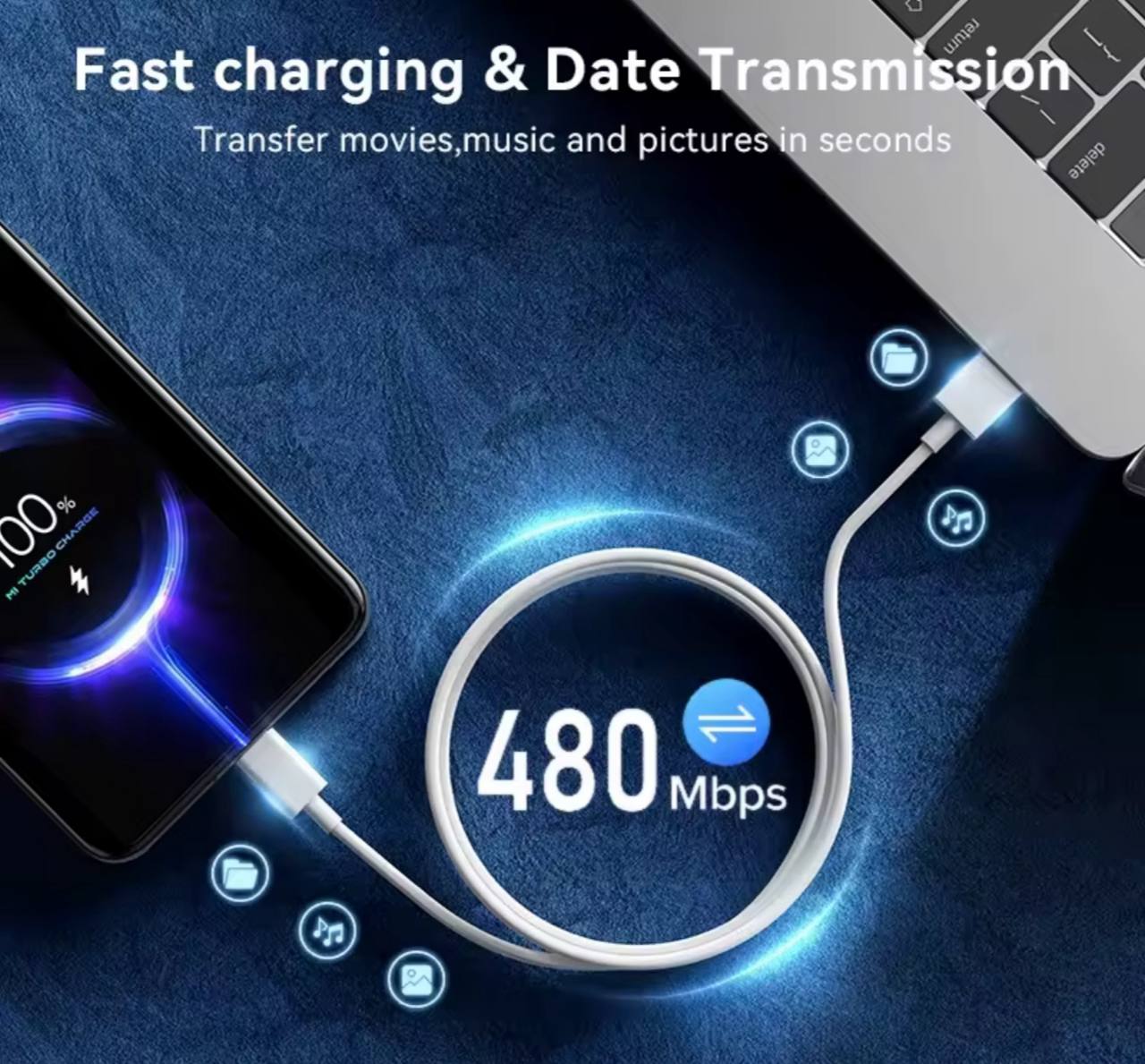نقل البيانات بسرعة عالية باستخدام كيبل USB TO TYPE C 120W MI REDMI