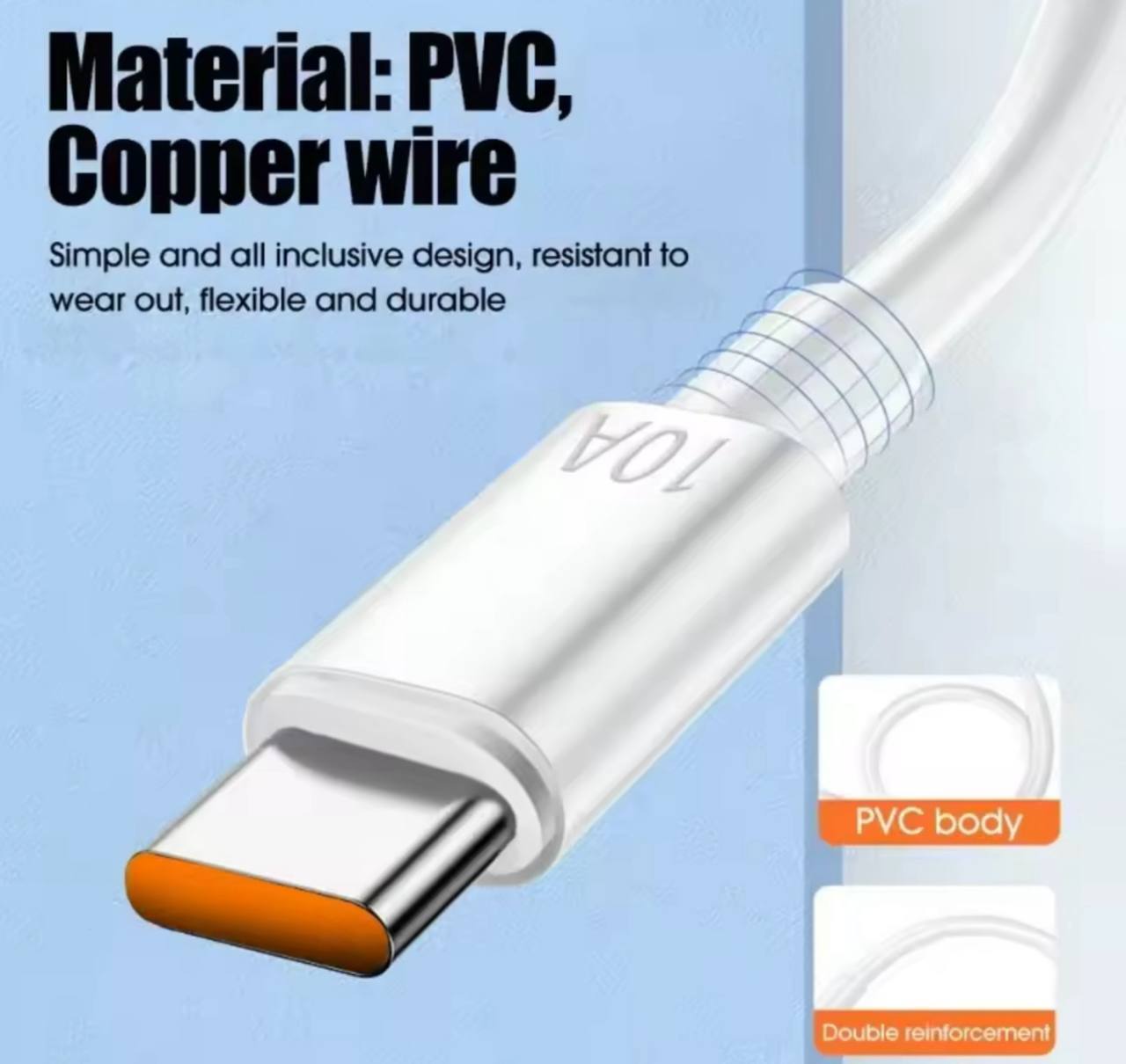 مادة PVC وتقوية الكيبل لـ USB TO TYPE C 120W Huawei HONOR