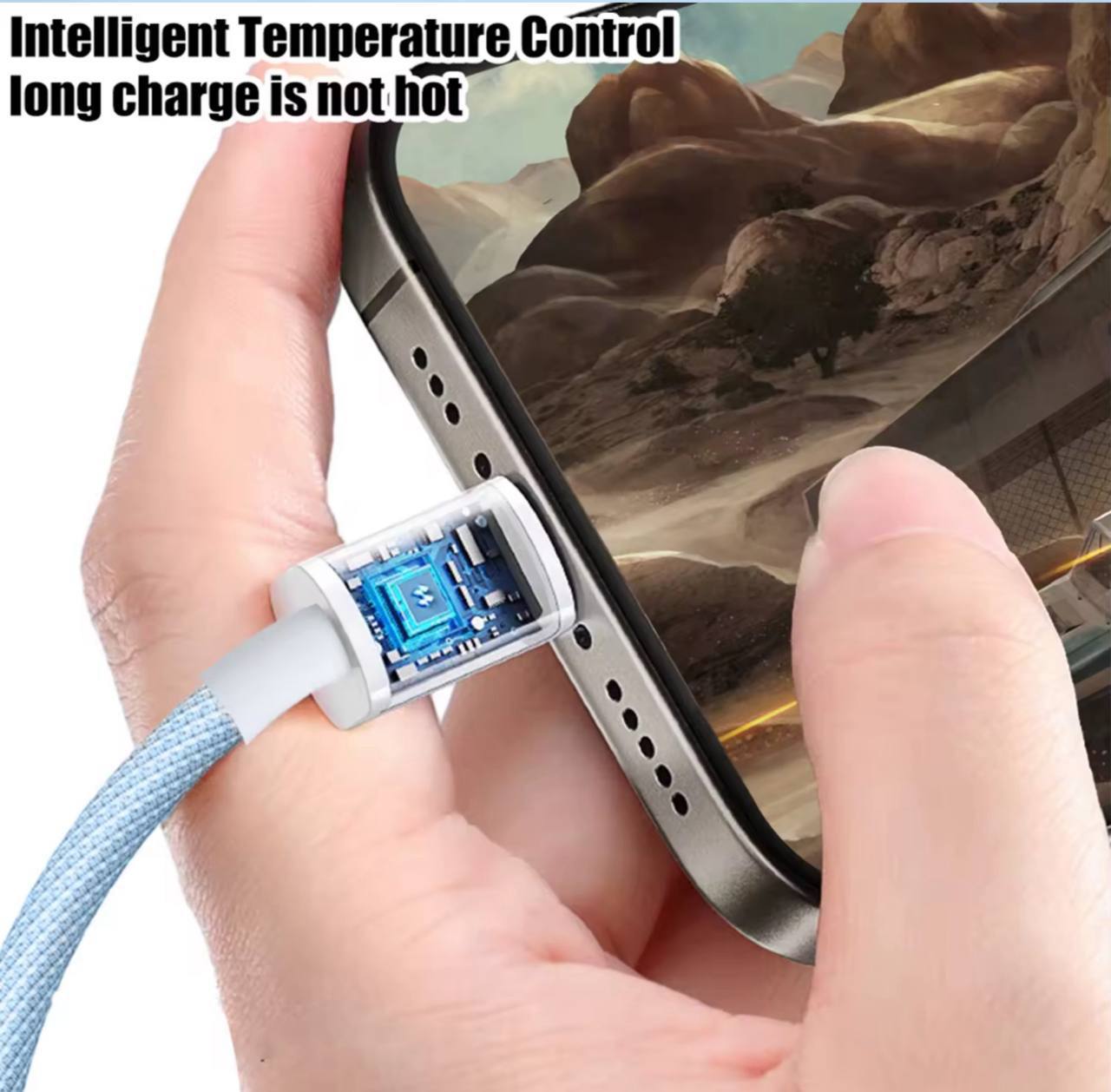 شحن آمن مع كيبل TYPE C TO Lightning IPHONE 120W 1M بتقنية التحكم الذكي في درجة الحرارة