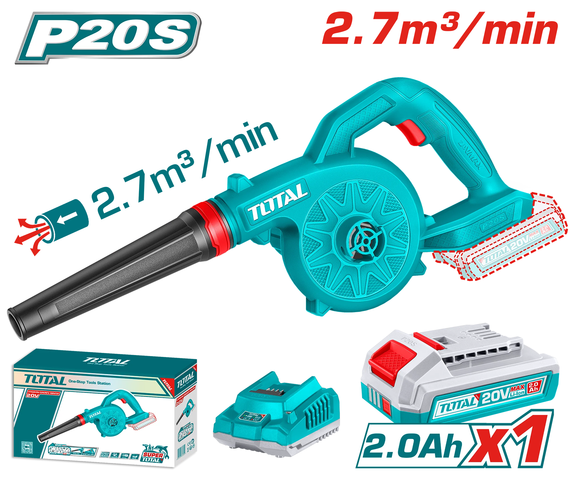 TABLI20781 بلاور لاسلكي توتال 20 فولت مع بطاريه وشاحن