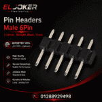 Pin Headers Male 6Pin 2.54mm Straight, Black, 11mm