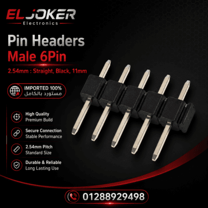 Pin Headers Male 6Pin 2.54mm Straight, Black, 11mm